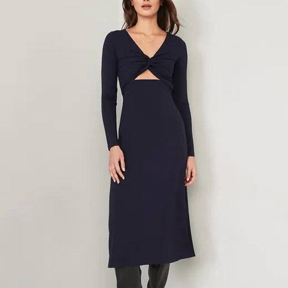 Old Navy Fit & Flare Twist-Front Cutout Midi Dress for Women New - Picture 1 of 7